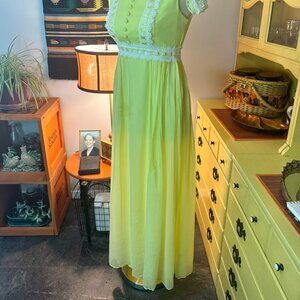 Authentic Original Vintage Style White and Yellow Cap Sleeve Gown